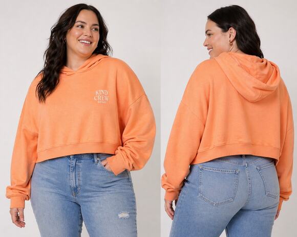 Old Navy Tops - Old Navy Womens Hoodie 2X Coral Orange Cropped Oversized Soft Sweatshirt